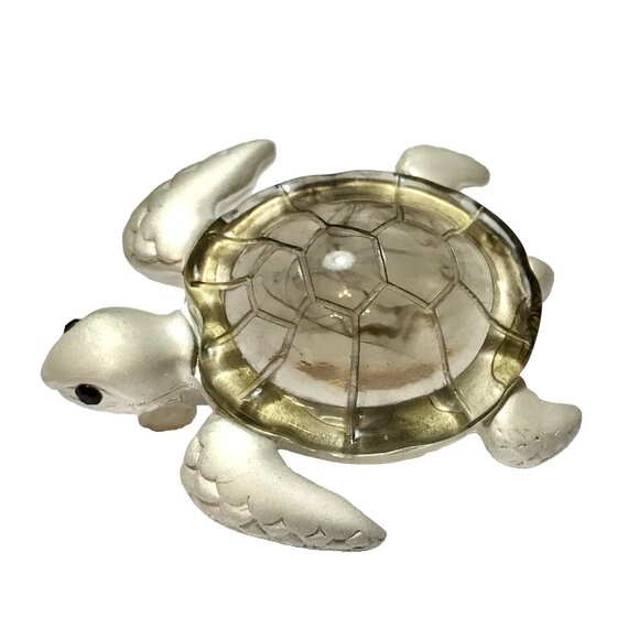 Vintage Acrylic Sea Turtle Pin Brooch Nautical Island Beach Silver Tone 1" - Picture 1 of 10